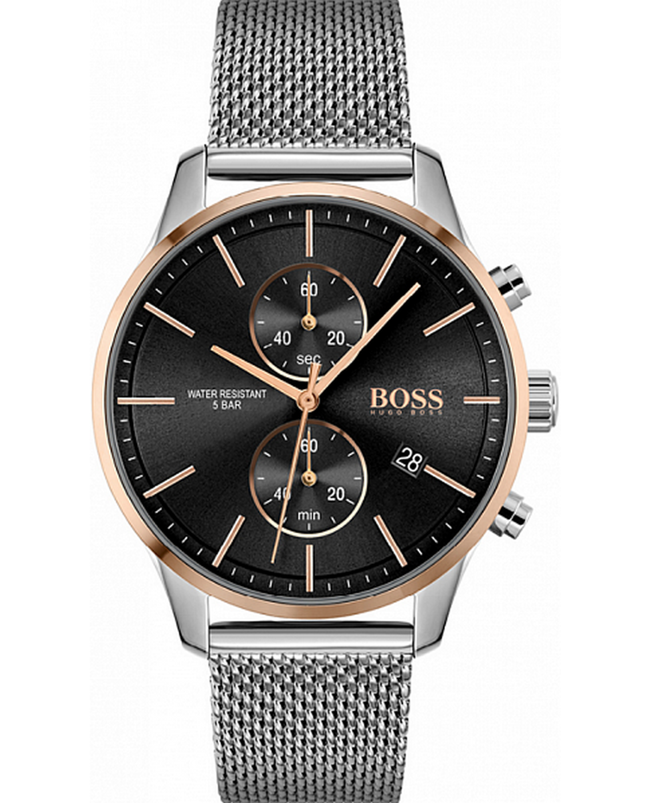 Hugo Boss Hugo Boss Associate HB1513805  HB1513805 кварцевые мужские часы черный циферблат, браслет нержавеющая сталь — вид спереди
